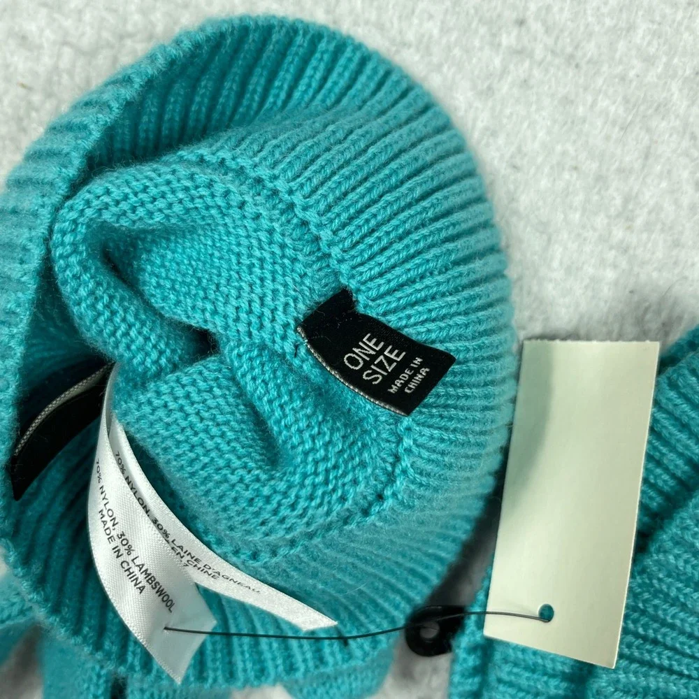 Talbots Ruffle Cuff Gloves Womens One‎ Size Teal Blue Lambswool Blend Knit NEW